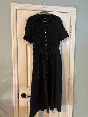 J. Crew Black Button-Front Short-Sleeve Midi Dress